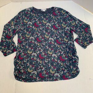 Bonnie Evans womens size Medium Floral and Paisley Blues and Burgundy Print Blou